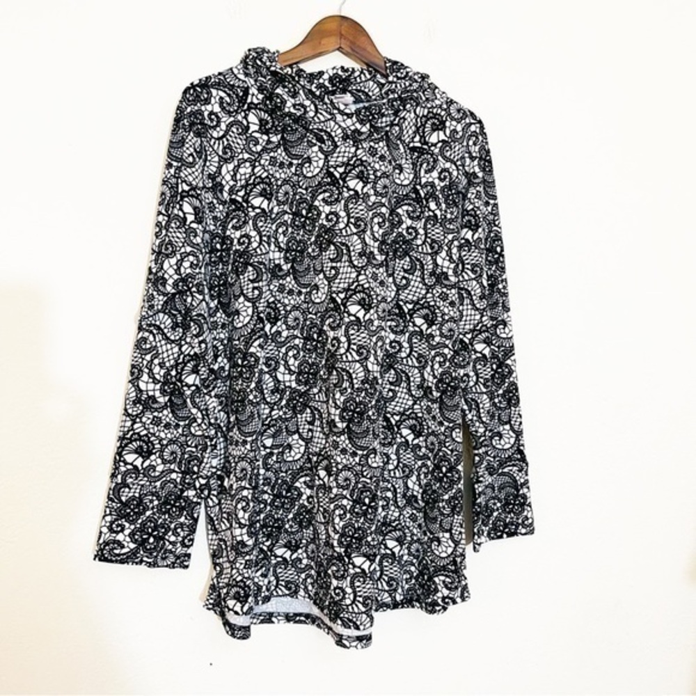LuLaRoe Black & White Lace-Print Hooded Sweatshirt